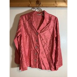 Laura Ashley Women’s M Pink Silk Jacket Embroidered Art to Wear Classic Style